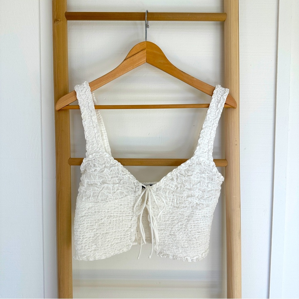 Textured Lace Up Top Zara S NWT